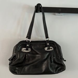 B. Makowski Black Soft Leather Double Strap Shoulder Bag